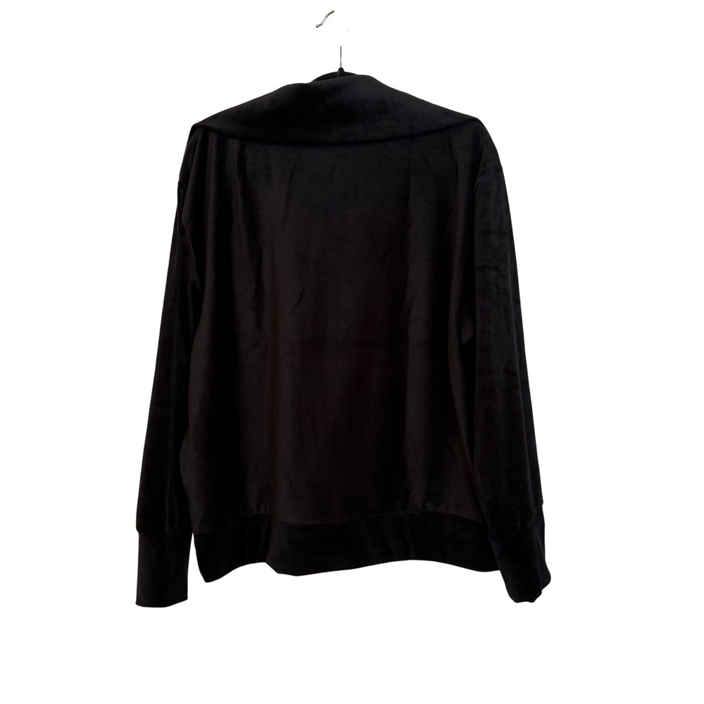 Halston Velour Quarter Zip Pullover Black Ribbed Sweatshirt XL NWT - Picture 2 of 8
